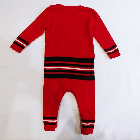 Joe Fresh Red Hockey Stripe Knitted Jumpsuit 6-12 Months - Picture 3 of 9